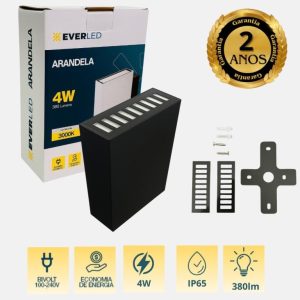 ARANDELA 4W PRETA 2 FACHOS FIXOS / LISTRADOS 3000K EVERLED