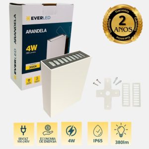 ARANDELA 4W BRANCA 2 FACHOS FIXOS / LISTRADOS 3000K EVERLED