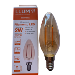 LÂMPADA VELA FILAMENTO LED C35 2W E14 BOCAL 2200K CTB
